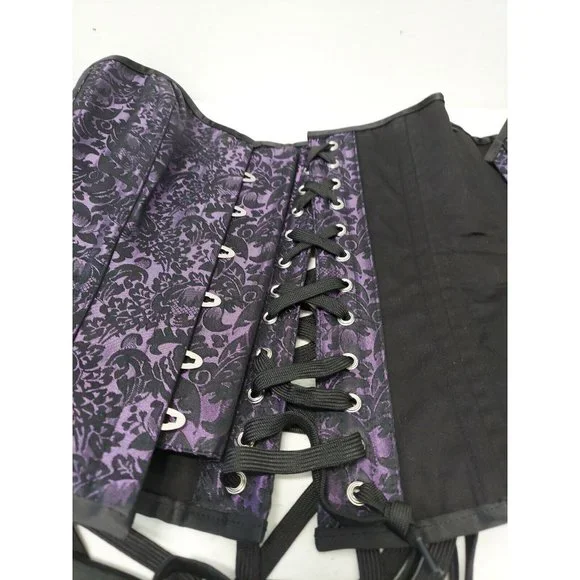 Corset Story Purple Brocade Satin Overbust, Spiral Steel Boned Corset, Waist 36" - Picture 2 of 12